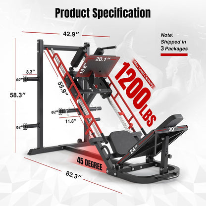 Leg Press Hack Squat Machine Combo for Home Gym, Adjustable Leg Press Machine for Full Lower Body Workout, Upgraded Leg Press with Transport Wheels and Weight Storage,Weight Plates Not Included