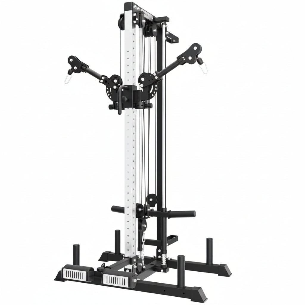 Eonfit E1 2.0 Cable Station, Cable Crossover Machine with Pulley System | Wall Mount & Free Standing Dual Swivel Arms Cable Machine with Removable Footplate for Garage Home Gym