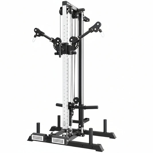 Eonfit E1 2.0 Cable Station, Cable Crossover Machine with Pulley System | Wall Mount & Free Standing Dual Swivel Arms Cable Machine with Removable Footplate for Garage Home Gym