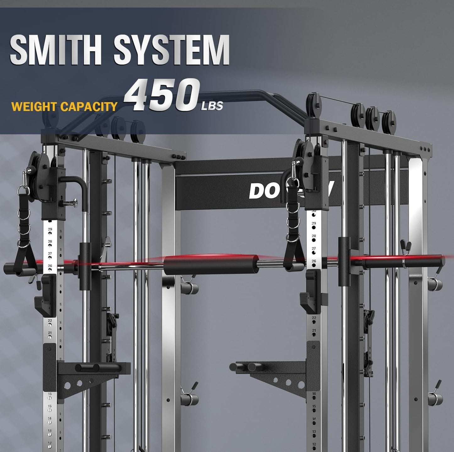 Smith Machine with Weight Stacks Home Gym System Dual Cable Crossover | Ratio 1:1 Dual Weight Stacks, Solid Smith Bar, Lat Pull down Bench, All in One Workout Station