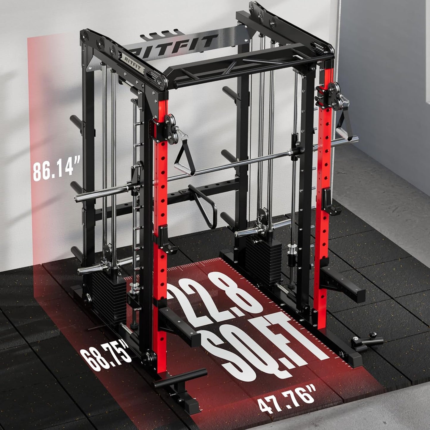 M2 3D Smith Machine with Steel Weight Stack, 60X60Mm Power Cage | All-In-One 286Lbs Weight Stack, Cable Crossover, 2000Lbs Capacity Power Cage