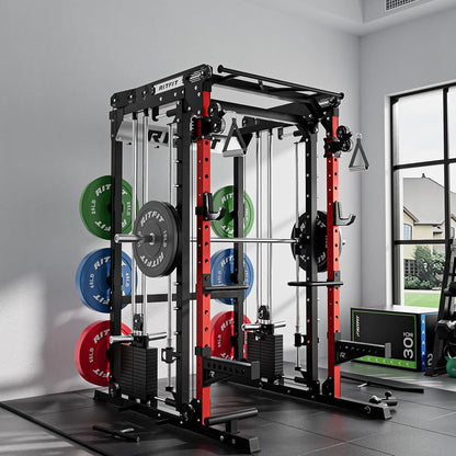 M2 3D Smith Machine with Steel Weight Stack, 60X60Mm Power Cage | All-In-One 286Lbs Weight Stack, Cable Crossover, 2000Lbs Capacity Power Cage