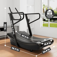 Sturdy Curved Manual Treadmill, Non Electric Motorized Treadmill | 4 Resistance Levels, Display Speed, Time, Distance, Calories, Easy Install, 440LBS Capacity, for Home/Gym/Hotel/Rehab (FBA)