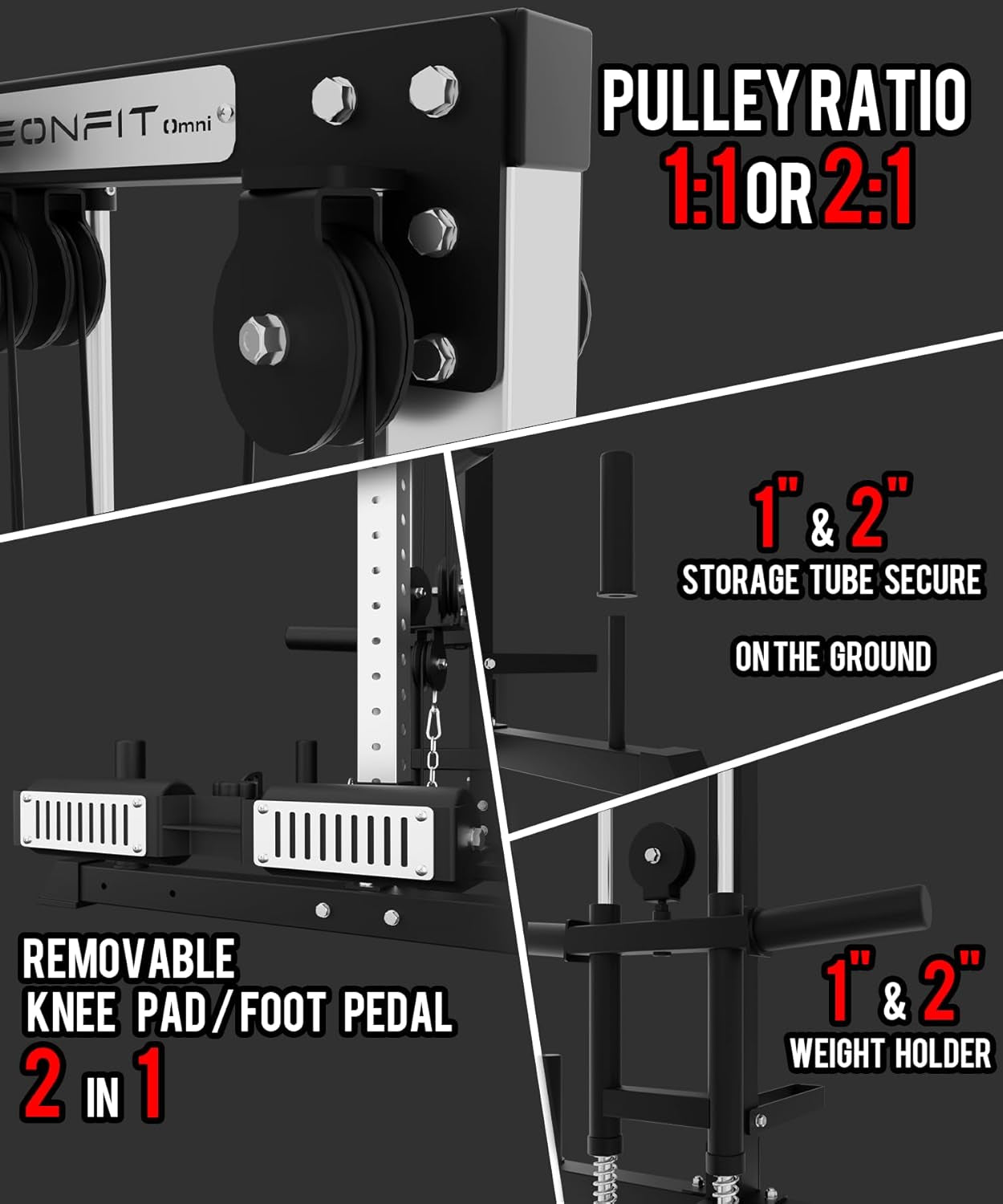 Eonfit E1 2.0 Cable Station, Cable Crossover Machine with Pulley System | Wall Mount & Free Standing Dual Swivel Arms Cable Machine with Removable Footplate for Garage Home Gym