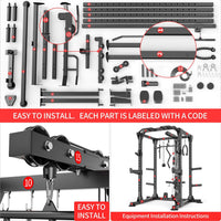 Power Rack Power Cage Multi-Function Squat Rack with Cable Crossover System Selectable More Training Attachment Power Rack for Garage & Home Gym